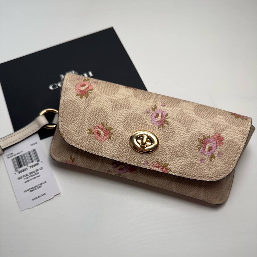 NWT Coach CAP68 Sunglass Case In Signature Canvas With Floral Print Sand Multi